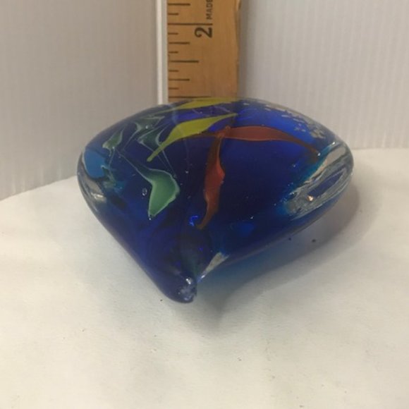 VTG Murano Glass Art, Heart Shaped Cobalt Blue Hand Blown Glass Paperweight - Picture 13 of 13